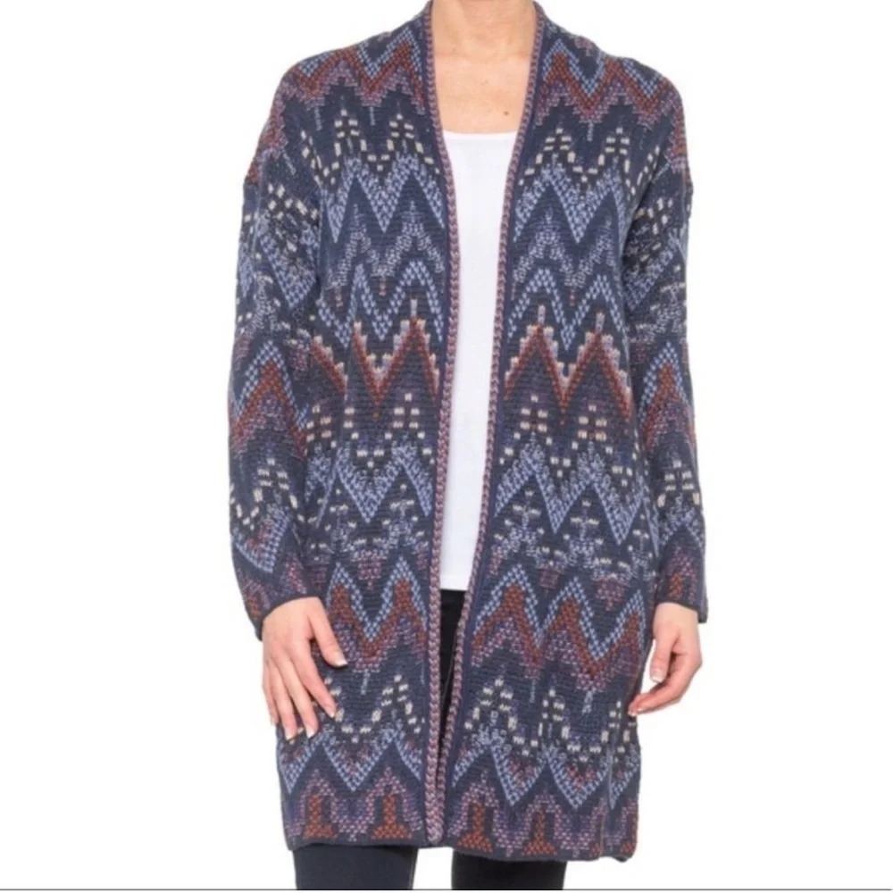 Lucky Brand Boho Print Mid Length Cardigan Duster Sweater size Small